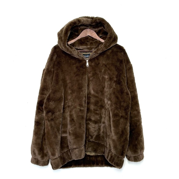 Super Soft Mark Alan New York Faux Fur Zip Hoodie Jacket Coat Brown Size 2X - Picture 1 of 5